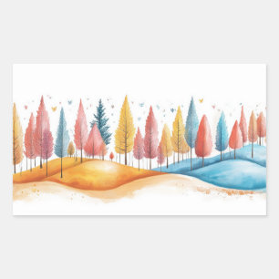 Trees Natuur Illustratie Pastel Kleurtekening Rechthoekige Sticker