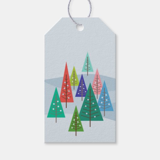 Trees Retro Geïnspireerd Winterkerst Cadeaulabel (Voorkant)