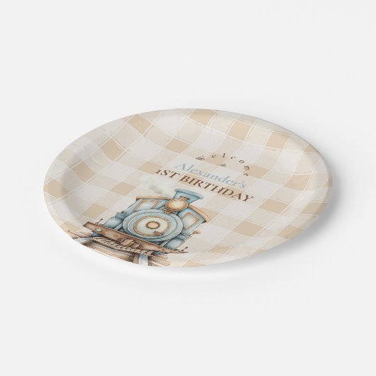  trein 1e verjaardag papieren bordje (Gekanteld)