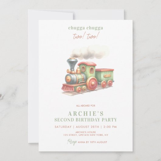 Trein 2e verjaardag Waterverf Jongen Chuga Chuga T Kaart (Voorkant)