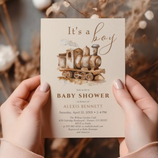  trein Boho Waterverf Baby shower Kaart