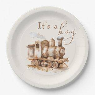 trein Boho Waterverf Baby shower Papieren Bordje