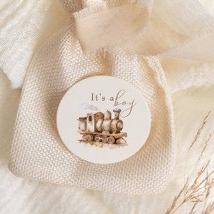 trein Boho Waterverf Baby shower Ronde Sticker
