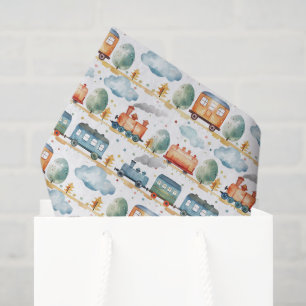 Trein Decoupage Papier, Watercolor Locomotief Tissuepapier
