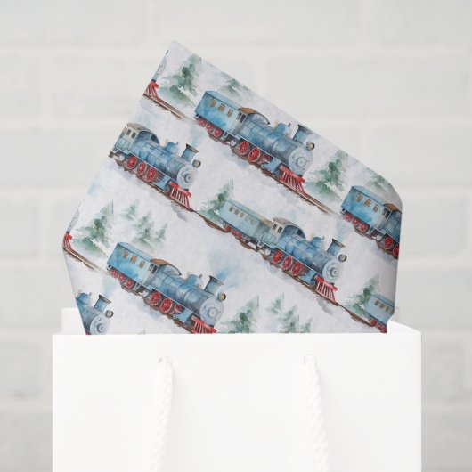 Trein Decoupage Papier, Watercolor Locomotief Tissuepapier (Cadeauzakje)