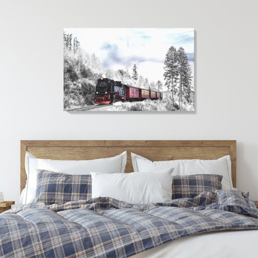 trein door het winterlandschap canvas afdruk (Insitu (Slaapkamer))
