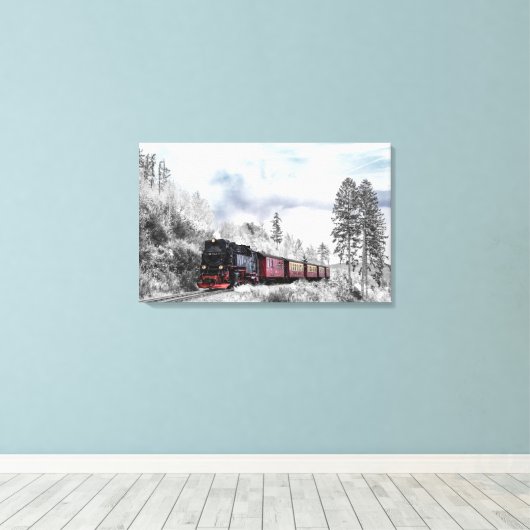  trein door het winterlandschap canvas afdruk (Insitu (Houten vloer))