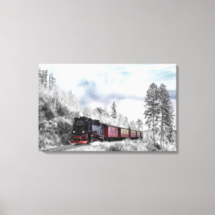 trein door het winterlandschap canvas afdruk