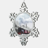 trein door het winterlandschap tin sneeuwvlok ornament (Rechts)