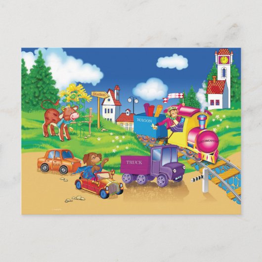 trein en auto briefkaart (Voorkant)