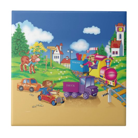 trein en auto tegeltje (Voorkant)