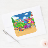 trein en auto vierkante sticker (Envelop)