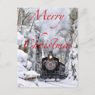 Trein in de sneeuw Vrolijk kerstfeest Feestdagenkaart