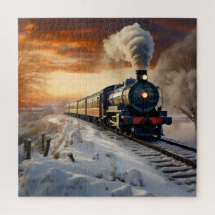 Trein in de winteravond legpuzzel