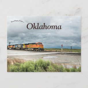 Trein in Oklahoma op een bewolkte dag Briefkaart