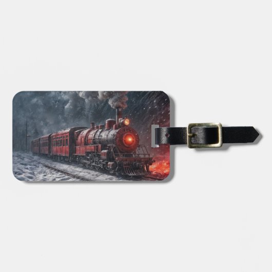  trein in sneeuw bagagelabel (Voorkant horizontaal)