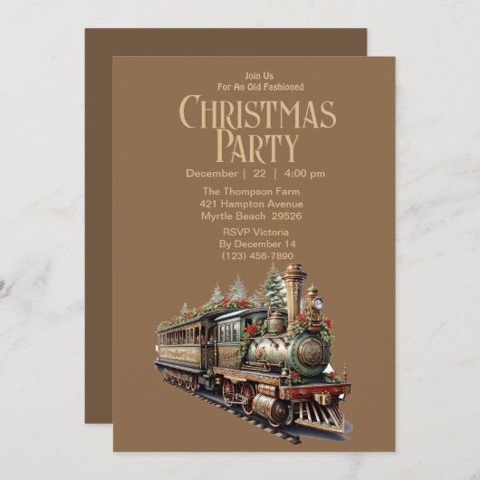  Trein Kerstvakantie Feest Kaart (Voorkant / Achterkant)