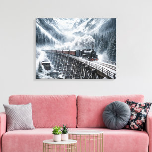  trein op een bergvallei Trestle Canvas Afdruk