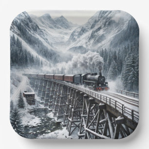 trein op een bergvallei Trestle Papieren Bordje