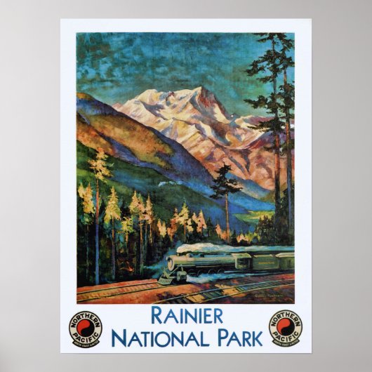  trein op het nationale park Rainier Poster (Voorkant)