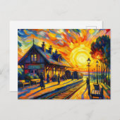 Trein op zonsondergang briefkaart (Voorkant / Achterkant)