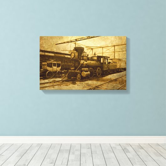 trein Steampunk op doek Canvas Afdruk (Insitu (Houten vloer))