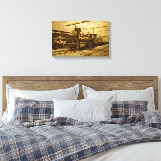 trein Steampunk op doek Canvas Afdruk (Insitu (Slaapkamer))