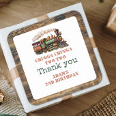 Trein Tweede 2e verjaardagsfeestje Chugga Chugga T Vierkante Sticker