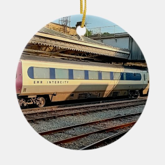 Trein van Beige en Maroon Keramisch Ornament (Voorkant)