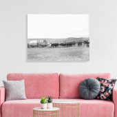 Trein van Oxen en Wagons, voorgelost voor zwarte h Canvas Afdruk (Insitu (Woonkamer))