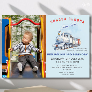 Trein Verjaardag Foto uitnodigen Chugga Chugga the Kaart
