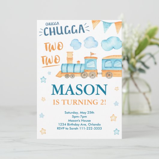 Trein Verjaardag Nodig Chugga Chugga Twee Twee Kaart (Staand voorkant)