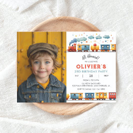 Trein Verjaardagsfeestje Foto uitnodiging