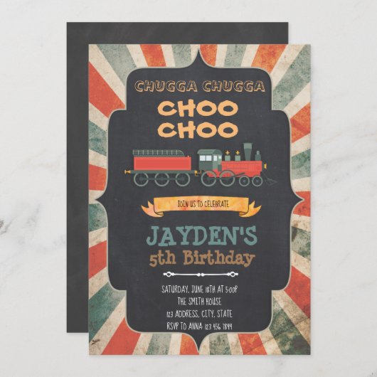  trein verjaardagsfeestje Uitnodiging (Voorkant / Achterkant)