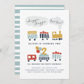 Trein Verjaardagsfeestuitnodiging · Leeftijd 2 Twe Kaart (Voorkant / Achterkant)