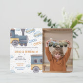 Trein verjaardagsfoto uitnodigingen (Staand voorkant)