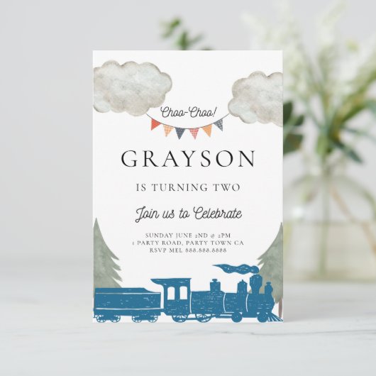 Trein verjaardagsuitnodiging jongens kaart (Staand voorkant)