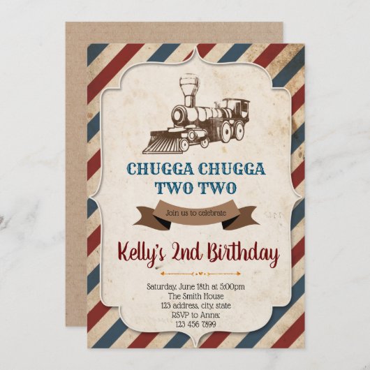  trein verjaardagsuitnodiging kaart (Voorkant / Achterkant)