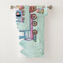  Trein Vervoer Verjaardag Waterverf foto Bad Handdoek