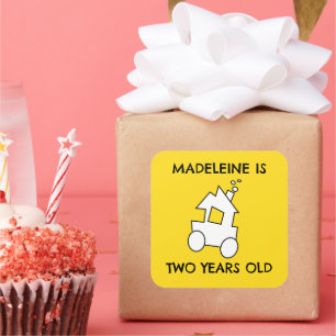 Trein voor tweede verjaardag vierkante sticker