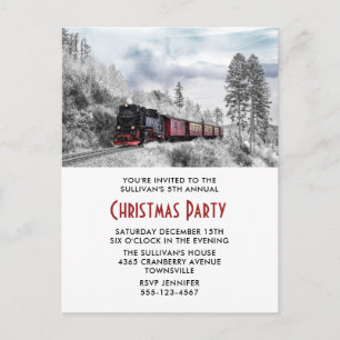  Trein Winter Kerstmis Scene Party Invite Briefkaart