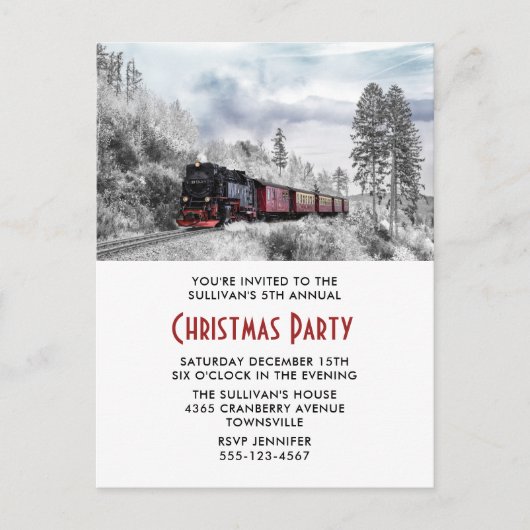  Trein Winter Kerstmis Scene Party Invite Briefkaart (Voorkant)