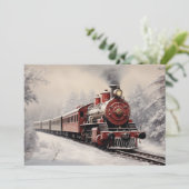  Trein Winter Scène Kerstvakantie Feestdagenkaart (Staand voorkant)