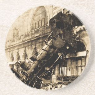 Trein Wreck te Montparnasse 1895  Zandsteen Onderzetter