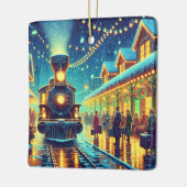  treinen op een besneeuwde nacht gepersonaliseerd keramisch ornament (Links)