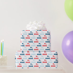 Treinen rood en blauw cadeaupapier