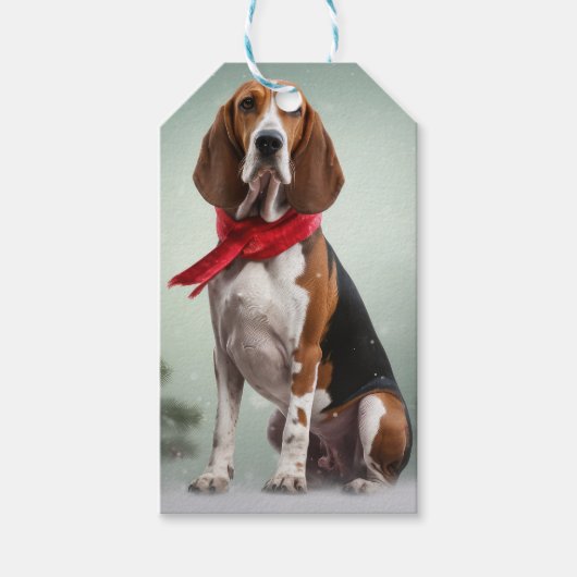Treining Walker Coonhound Hond in Sneeuw Kerstmis Cadeaulabel (Voorkant)
