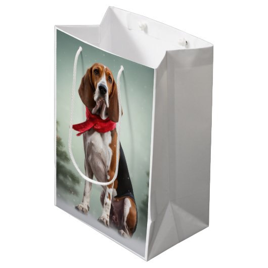 Treining Walker Coonhound Hond in Sneeuw Kerstmis Medium Cadeauzakje (Voorkant Gekanteld)