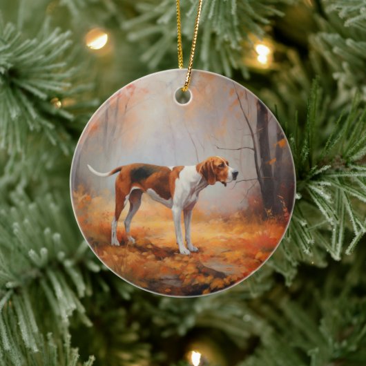 Treining Walker Coonhound in Herfstbladeren Herfst Keramisch Ornament (Boom)