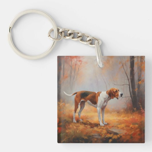 Treining Walker Coonhound in Herfstbladeren Herfst Sleutelhanger (Voorkant)